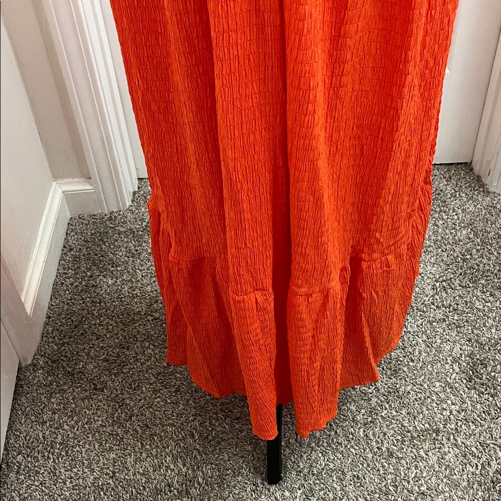 Deep V Orange Maxi Dress with Flutter Sleeves - Picture 4 of 8